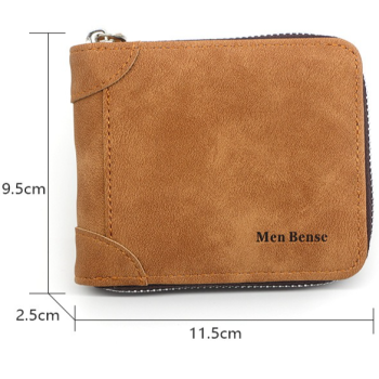 Vintage Matte PU Leather Zip-Around Bifold Wallet for Men, Multi-Card Slot Coin Purse with ID Window, Casual Short Billfold Purse (Gray-Blue)