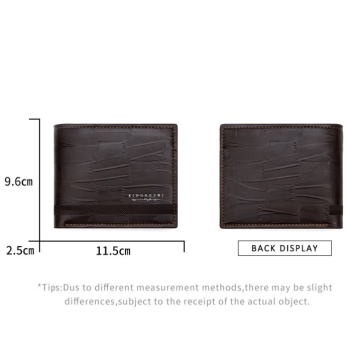 Men's Bifold Embossed PU Wallet, Multi-Card Slots, Dual-Zipper Coin Pocket with ID Window, Business Casual Short Billfold (Black)