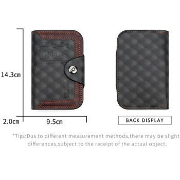 Vintage Patchwork Snap-Closure Vertical Wallet for Men, PU Leather Wallet with 13 Card Slots, Zippered Coin Pocket, and ID Window (Black)