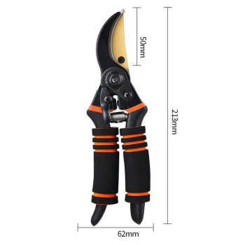 Professional Garden Pruning Shears, High Carbon Steel Gold-Plated Blade with Labor-Saving Spring & Non-Slip Sponge Handle