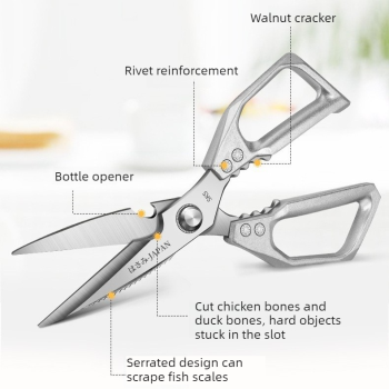 2-Pack Kitchen Scissors Set, SK5 Stainless Steel, Multi-Functional Straight & Curved Shears for Chicken Bones, BBQ, Fish, Vegetables - Black