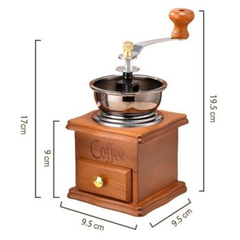 Vintage Wooden Hand Coffee Grinder, Manual Coffee Bean Mill with Ceramic Burr for Home Use—Light Brown