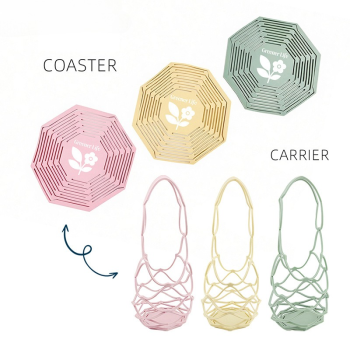 2-in-1 Transformable Silicone Coaster Carrier, Foldable Reusable Wine, Milk Tea, and Beverage Carry Bag & Heat Mat Gift - Yellow