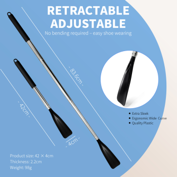 Retractable Stainless Steel Long Handle Shoe Horn, Portable No-Bend Shoe Helper for Elderly Pregnant Kids