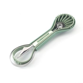 6-in-1 Multi-Fruit Tool 3-Piece Set, Stainless Steel Melon Baller and Carving Scoop for Watermelon and Cantaloupe Platters—Blue