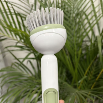 Press Liquid Dispensing Dish Brush, 360° Rotatable PET Bristle Long Handle Kitchen Cleaning Scrub Brush