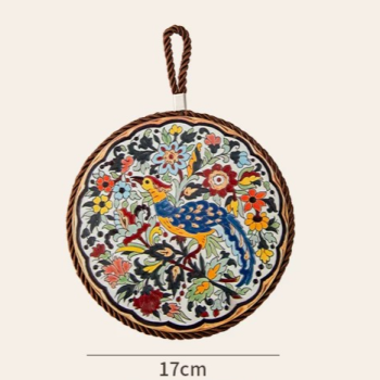 4-Pack - Chinese Retro Ceramic Trivet, Heat-Resistant, Non-Scratch Coaster with Cork Base, 17cm Round Table Mats - Phoenix Pattern