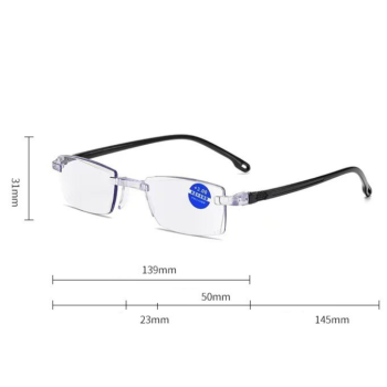 Rimless Diamond Cut Anti-Blue Light Reading Glasses +2.50 Diopters, Unisex, 2-Pack (Same Power) with 2 Clear Plastic Cases