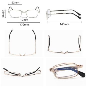 +1.50 Diopter Metal Portable Foldable Anti-Blue Light Reading Glasses, Lightweight Compact Readers for Seniors—Silver