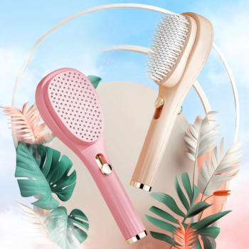 One-Click Self-Clean Retractable Massage Air Cushion Comb, Anti-Static Detangling Hair Brush for Scalp Care & Lifting—Beige