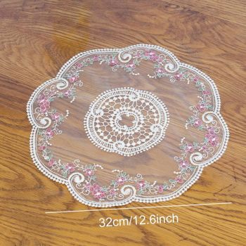 4 Pack French Floral Embroidered Lace Placemats, Vintage Country Style Sheer Mesh Doily Table Decor Coaster
