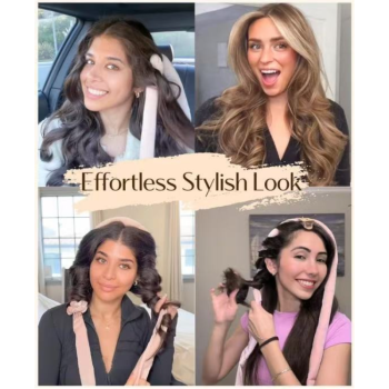 Velvet Heatless Hair Curlers Set, Overnight No-Heat Curling Ribbon with Scrunchies & Hair Clip - Brown