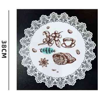 2-Pack Round PVC Lace-Printed Placemats, Waterproof, Oil-Resistant, Heat-Insulating Floral Table Mats - Floral Pattern