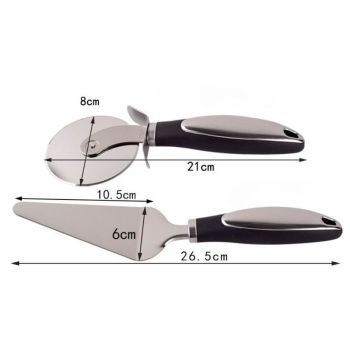 2Pcs Pizza Baking Tool Set, 8cm Stainless Steel Guard Pizza Cutter Wheel & Triangular Cheese Spatula