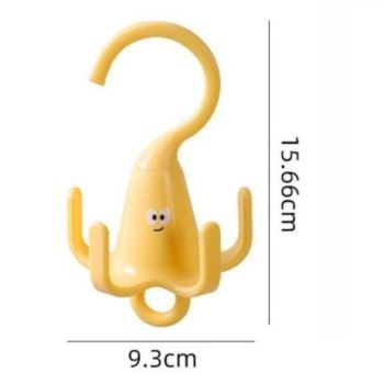 3-Pack - Cute Cartoon 5-Claw Rotating Hook, Multi-Purpose Closet Organizer Hanger for Hats, Bags, Belts, and Lingerie - Yellow
