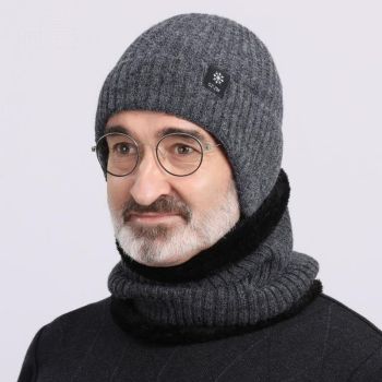 2-Pack—Men's Fleece-Lined Ear Protection Knit Beanie, Warm Thick Winter Hat for Dad or Grandpa—Black