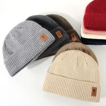 Double Fleece-Lined Vertical Stripe Knit Beanie, Unisex Thick Warm Winter Outdoor Cold-Proof Wool Hat - Brown