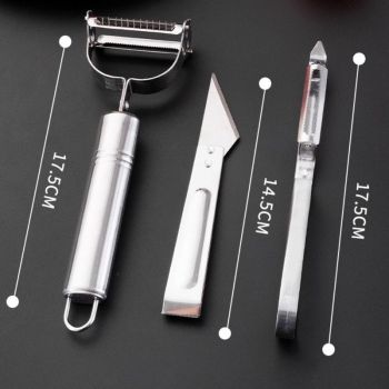 Stainless Steel Multi-function Peeler 3 Pcs Set, Fruit Vegetable Slicer Shaver & Tweezers Kitchen Tool Kit