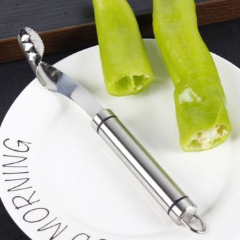 Stainless Steel Pepper Corer, Household Seed Remover Tool for Green Pepper, Bell Pepper & Bitter Melon
