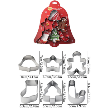 Stainless Steel Christmas Cookie Cutter 6-Piece Set, Holiday DIY Baking Molds for Cookies & Fondant—Bell