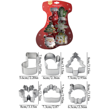 Stainless Steel Christmas Cookie Cutter 6-Piece Set, Holiday DIY Baking Molds for Cookies & Fondant—Christmas Stocking