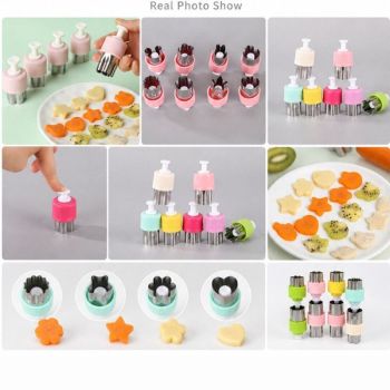 Hand Press Fruit and Vegetable Cookie Cutter 8-Piece Set, Food Shape Molds—Pink