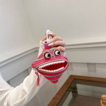 Creative Multi-zip Monster Coin Purse, Earphone and Key Storage Pouch with Detachable Hook - Red