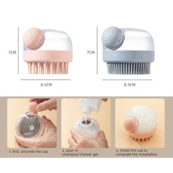 Shampoo & Bath Brush 2-Piece Set, Silicone Scalp Massager Shower Brush, Multi-Purpose for Humans and Pets—Pink