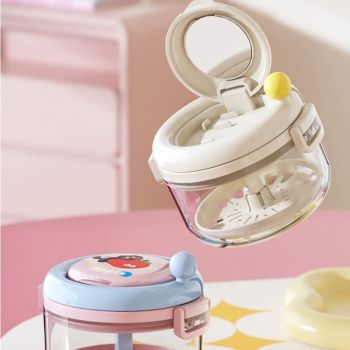 Hand Crank Centrifugal Retainer Cleaning & Storage 2-in-1 Case, Denture and Aligner Cleaner Box with Built-in Mirror—Pink