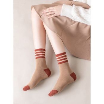 5 Pairs Womens Retro Stripe Crew Socks Soft Cotton Mid Calf Casual Daily Wear Socks Multipack