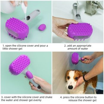 Pet Bath Brush Massage Shampoo Dispensing Grooming Brush for Dog Cat Hair Cleaning-purple