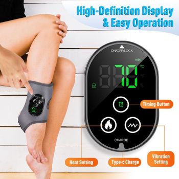 2 Pack Wireless Heated Vibration Ankle Foot Massager Wrap, Rechargeable Thermal Massage Brace for Both Ankle Joint Relief