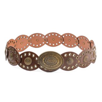 Boho Vintage Wide Waist Belt for Women Retro Ethnic Cutout Rivet Decorated Dress Waist Cincher 125cm Adjustable