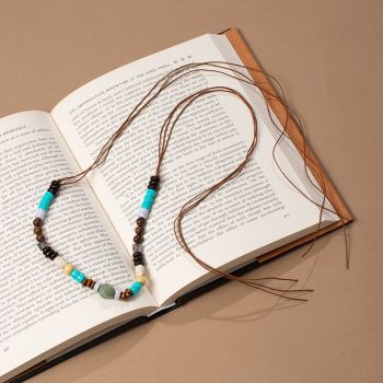Tribal Multicolor Stone Bead Thin Waist Belt Adjustable Drawstring Fringe Boho Macrame Dress Sash
