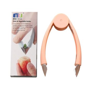 Stem Remover Tool for Strawberry, V Shape Fruit Huller Clip, Portable Berry Leaf Corer Picker for Kitchen-Orange