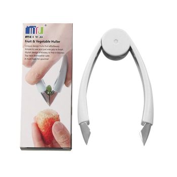 Stem Remover Tool for Strawberry, V Shape Fruit Huller Clip, Portable Berry Leaf Corer Picker for Kitchen-Gray