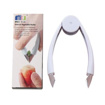 Stem Remover Tool for Strawberry, V Shape Fruit Huller Clip, Portable Berry Leaf Corer Picker for Kitchen-Blue
