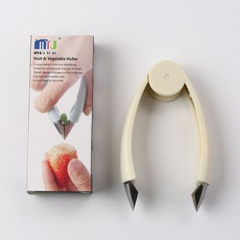 Stem Remover Tool for Strawberry, V Shape Fruit Huller Clip, Portable Berry Leaf Corer Picker for Kitchen-Cream