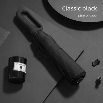 Automatic Open Close Folding Umbrella 105cm Large Canopy Windproof Double Ribs Travel Rain Umbrella-Black