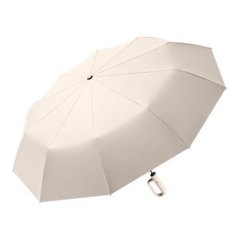 Automatic Open Close Folding Umbrella 105cm Large Canopy Windproof Double Ribs Travel Rain Umbrella-Beige
