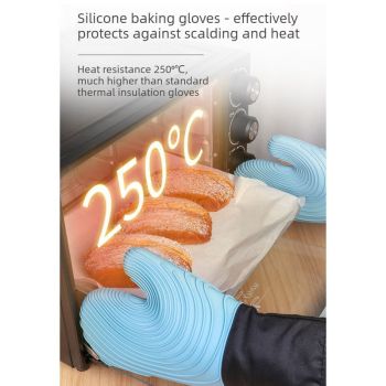 Heat Resistant Silicone Oven Mitts Non Slip Double Layer Cooking Baking Gloves For Kitchen BBQ-Black