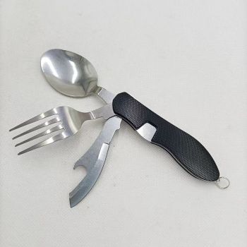 Folding Camping Cutlery Set, Multi Function Stainless Steel Spoon Fork Combo for Picnic Hiking Travel Backpacking-Black