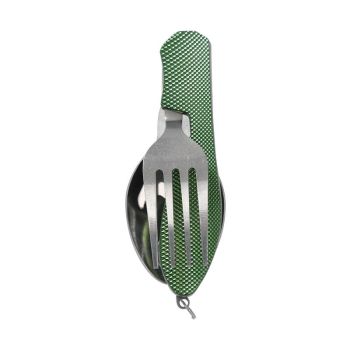 Folding Camping Cutlery Set, Multi Function Stainless Steel Spoon Fork Combo for Picnic Hiking Travel Backpacking-Green