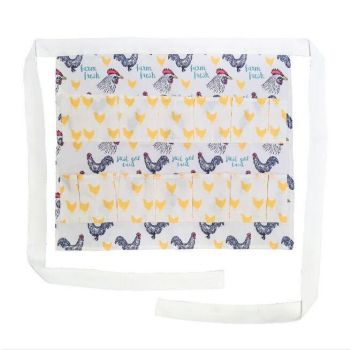 Farm Fresh Chicken Print Egg Gathering Apron, Double Row Multi Pocket Egg Collecting Waist Apron, Lightweight Farm Egg Holder Apron