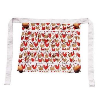 Red Vintage Rooster Egg Collecting Apron, Double Layer Multi Pocket Egg Gathering Waist Apron, Heavy Duty Farm Egg Holder Apron for Chicken Keepers