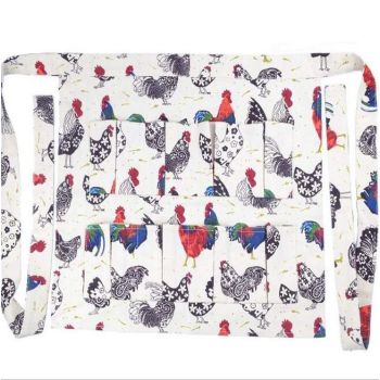 Patterned Colour Rooster Print Egg Gathering Apron, Multi Compartment Egg Collecting Waist Apron, Durable Poultry Farm Egg Holder Apron
