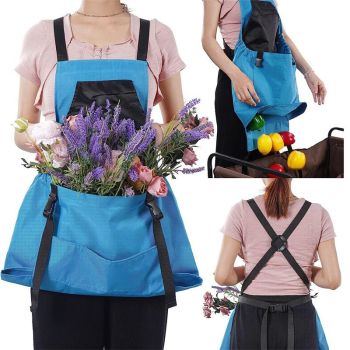 Garden Harvest Apron with Large Detachable Harvest Pouch, Adjustable Shoulder Strap Fruit Vegetable Picking Waist Apron, Multi Use Gardening Gathering Apron for Backyard Farmer-blue