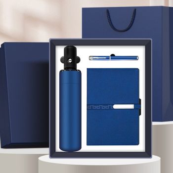 Business Gift Set Automatic Foldable Umbrella Notebook Pen, Premium Corporate Presentation Gift Hamper, Outdoor Office All In One Gift Box-blue