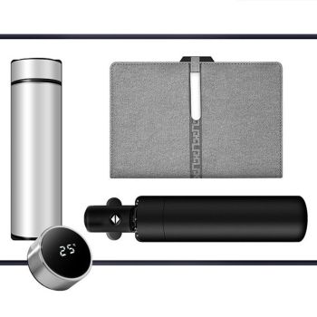 Luxury Corporate Gift Set Temperature Display Bottle Auto Umbrella Notebook, Premium Business Office Gift Hamper, All Weather Practical Employee Client Present-gray