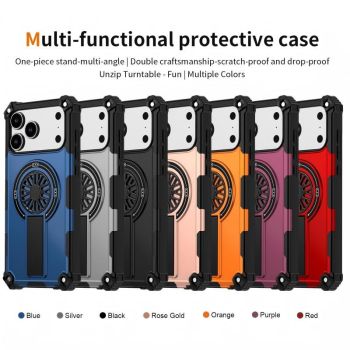 Armor Heavy Duty Magnetic Rotating Ring Kickstand Phone Case For iPhone 13, Anti-Drop Protective Cover In Silver